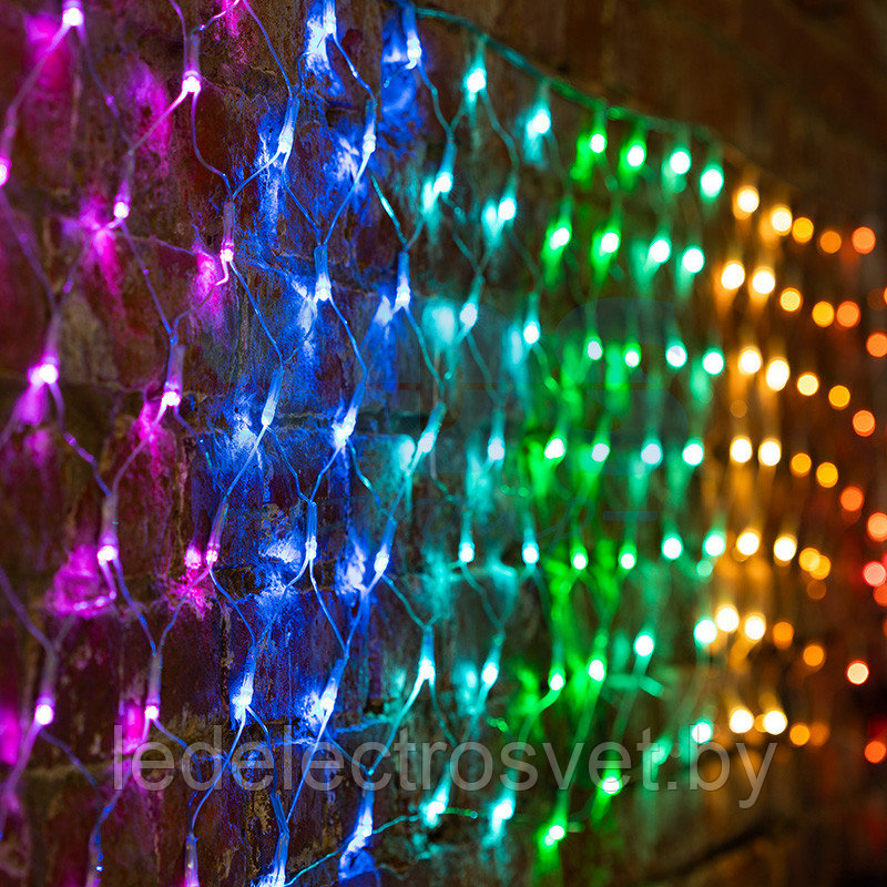 Гирлянда "Сеть" 3х0,5м, прозрачный ПВХ, 140 LED Мультиколор (10 цветов) - фото 1 - id-p106432117