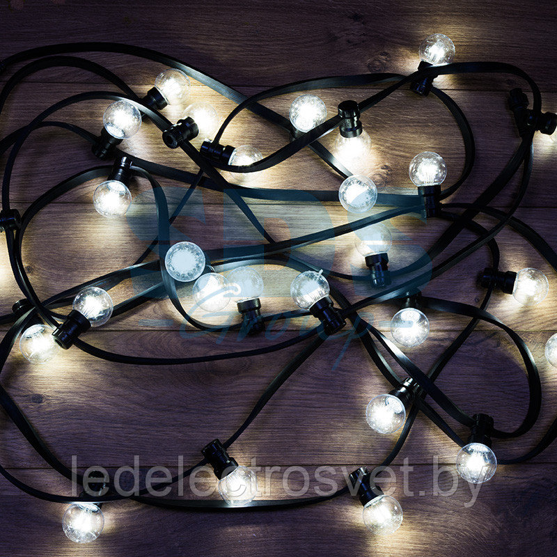 Гирлянда LED Galaxy Bulb String 10м, черный КАУЧУК, 30 ламп*6 LED БЕЛЫЕ, влагостойкая IP65 - фото 1 - id-p106434018