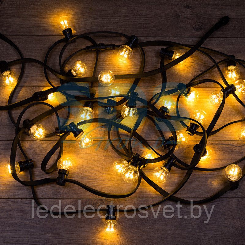 Гирлянда LED Galaxy Bulb String 10м, черный КАУЧУК, 30 ламп*6 LED ТЕПЛЫЙ БЕЛЫЙ, влагостойкая IP65 - фото 1 - id-p106434024