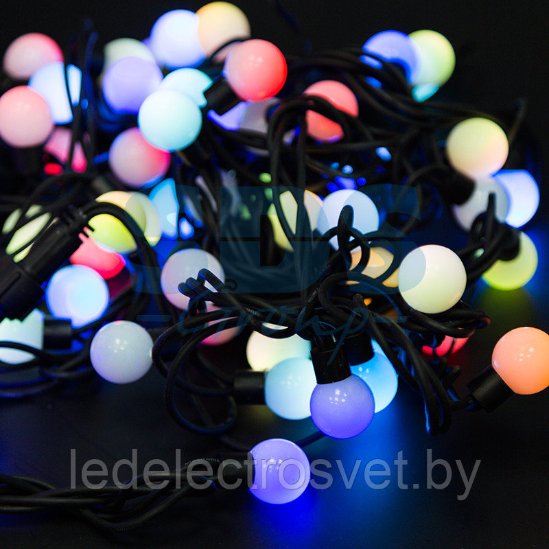 Гирлянда Мультишарики Ø23 мм, 10 м, черный каучук, 80 LED, свечение с динамикой, цвет RGB - фото 1 - id-p106504390
