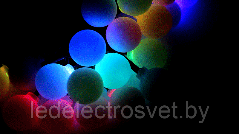 Гирлянда "Мультишарики" Ø38 мм, 10 м, черный ПВХ, 40 диодов, цвет RGB - фото 1 - id-p106504395