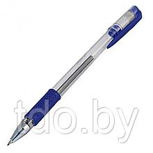 Гелевая ручка: прозрачный корпус, резиновый держатель, колпачок с цветным клипом/, цвет чернил синий