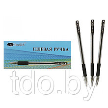 Гелевая ручка: прозрачный корпус, резиновый держатель, колпачок с цветным клипом/, цвет чернил черный