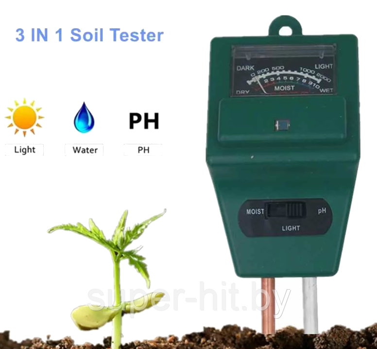 Измеритель кислотности, влажности, освещенности почвы (3 в 1)