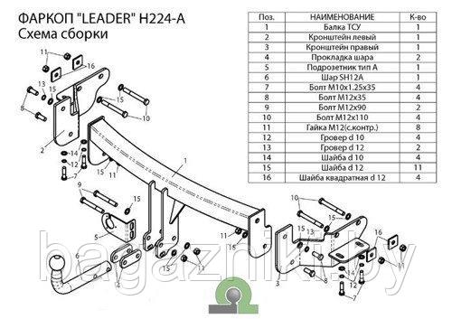 Фаркоп  для HYUNDAI Santa Fe (дизель) c 2012 (GRAND SF 2014-)/ KIA Sorento c 2012