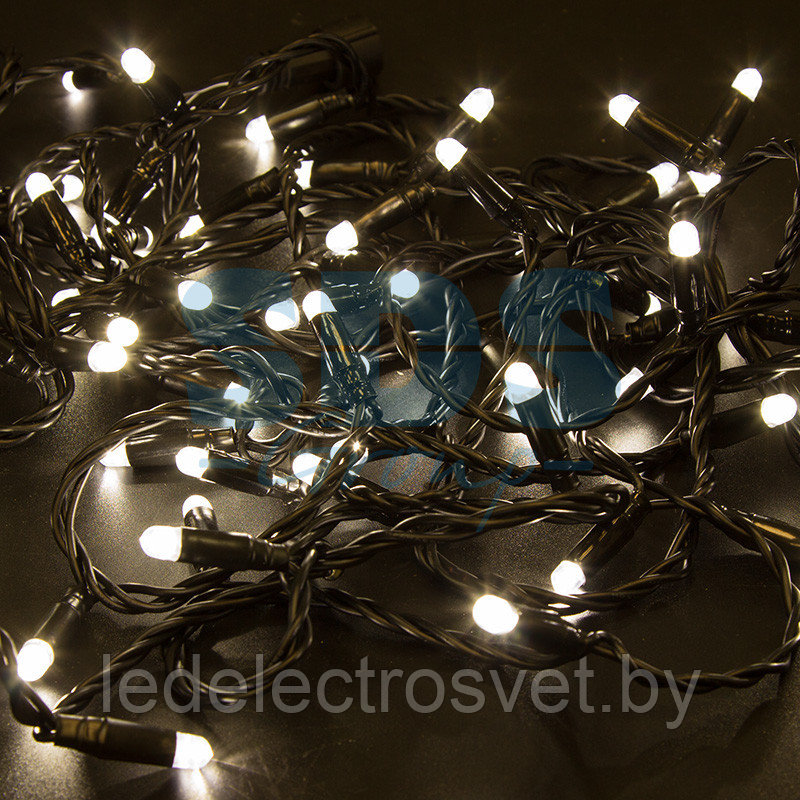 Гирлянда Нить 10м, с эффектом мерцания, черный ПВХ, 24В, цвет: Тёплый белый