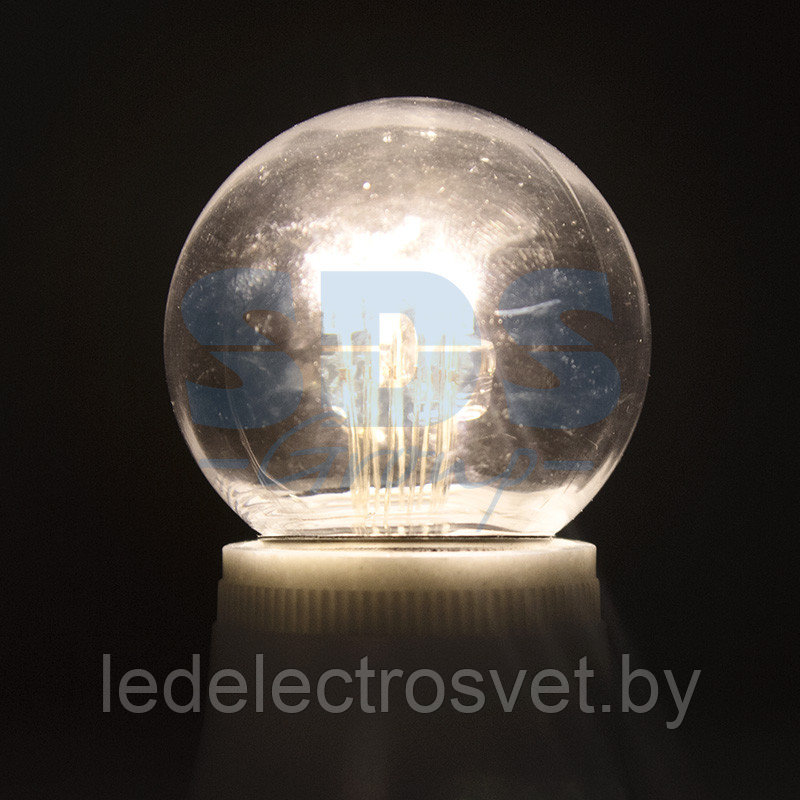Лампа шар e27 6 LED  Ø45мм - белая, прозрачная колба, эффект лампы накаливания