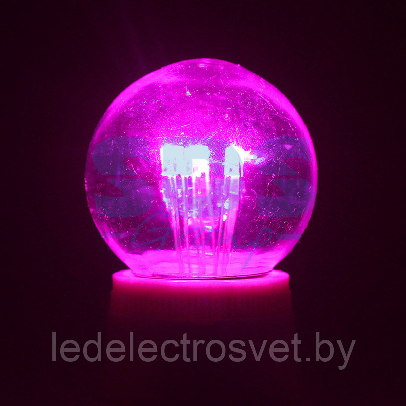 Лампа шар e27 6 LED Ø45мм - розовая, прозрачная колба, эффект лампы накаливания - фото 1 - id-p106744470