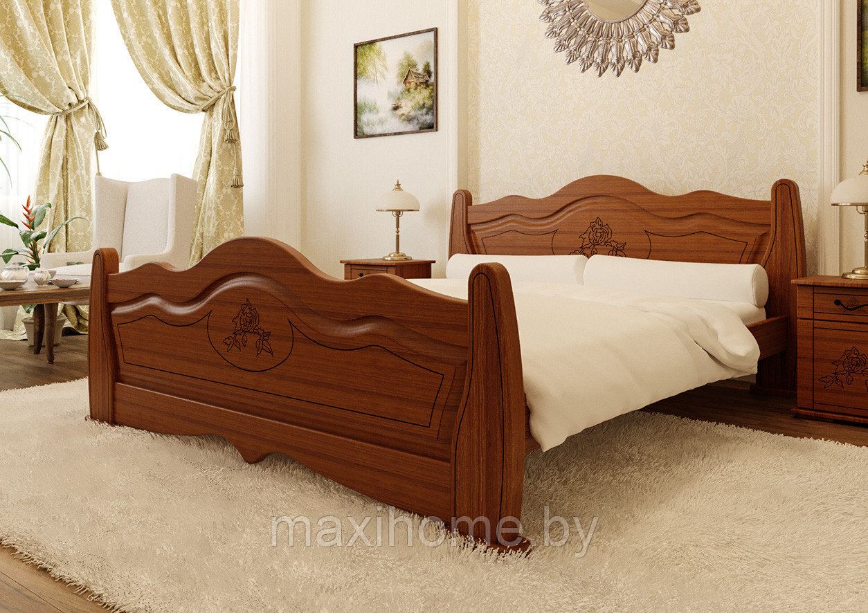 Кровать из массива ольхи «Мальва», цвет орех - фото 1 - id-p106804028