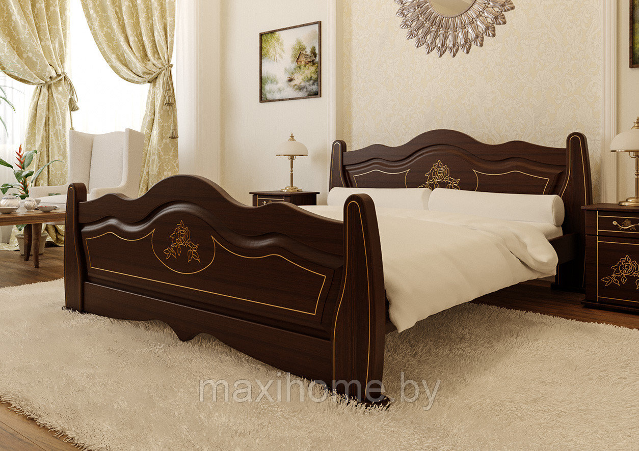 Кровать из массива ольхи «Мальва», цвет орех темный - фото 1 - id-p106804076