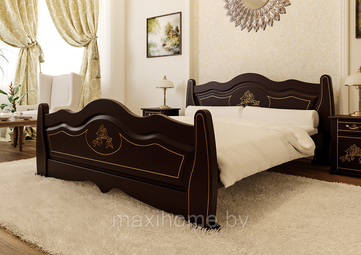 Кровать из массива ольхи «Мальва», цвет махонь 140*190