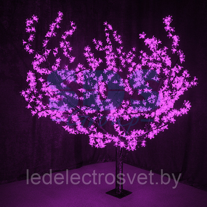 Светодиодное дерево "Сакура", высота 1,5м, диаметр кроны 1,8м, фиолетовые светодиоды, IP 54, понижающий