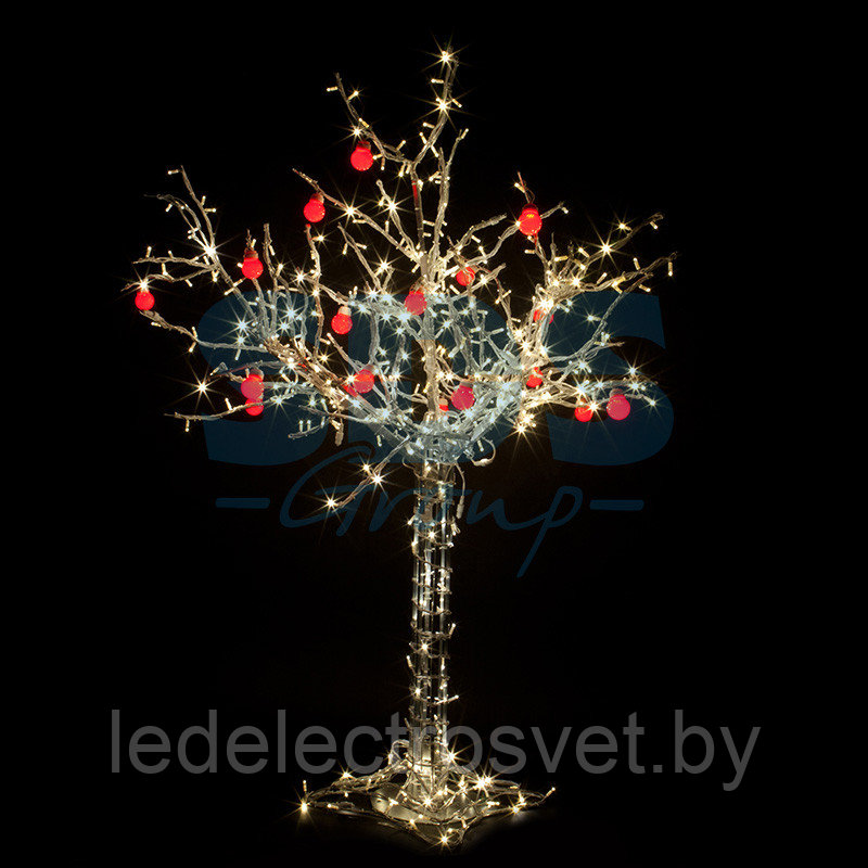 Светодиодное дерево "Яблоня", высота 2 м, 18 красных яблок, ТЕПЛЫЙ БЕЛЫЙ светодиоды, IP 54, понижающий