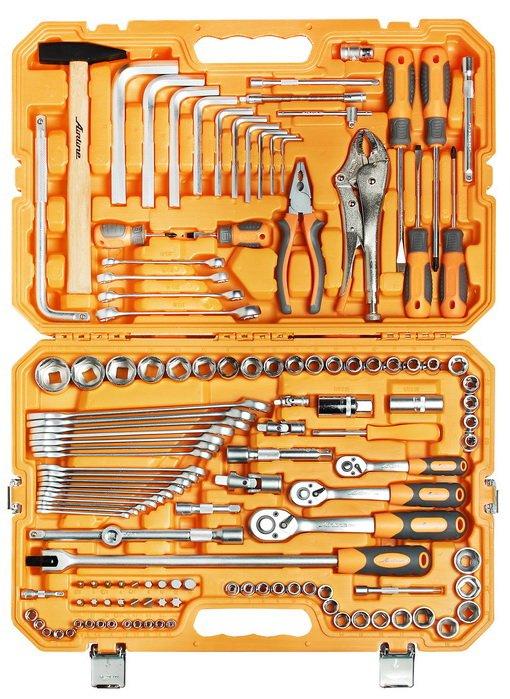 Набор инструментов универсальный 132 предмета + фонарь, пласт.кейс (AT-132-09)