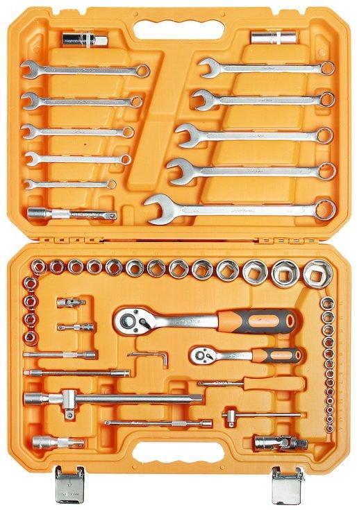 Набор инструментов универсальный 59 предметов + фонарь, пласт.кейс (AT-59-06)