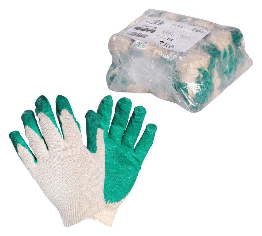Перчатки ХБ с латексным покрытием ладони, зеленые (1 пара) (AWG-C-06)