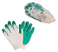 Перчатки ХБ с латексным покрытием ладони, зеленые (5 пар) (AWG-C-07)