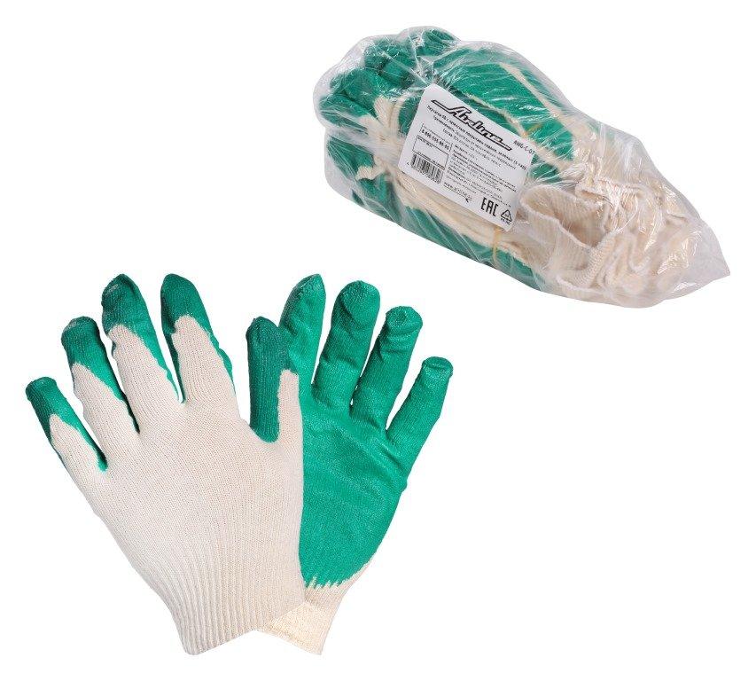 Перчатки ХБ с латексным покрытием ладони, зеленые (5 пар) (AWG-C-07) - фото 1 - id-p103797509