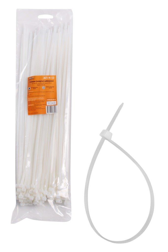 Стяжки (хомуты) кабельные 4,8*350 мм, пластиковые, белые, 100 шт.(ACT-N-12) - фото 1 - id-p85127224