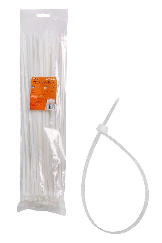 Стяжки (хомуты) кабельные 4,8*400 мм, пластиковые, белые, 100 шт.(ACT-N-14)