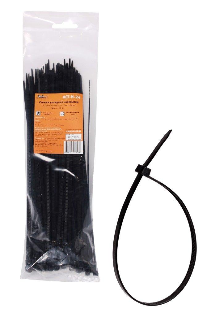 Стяжки (хомуты) кабельные 3,6*250 мм, пластиковые, черные, 100 шт.(ACT-N-24) - фото 1 - id-p85127231
