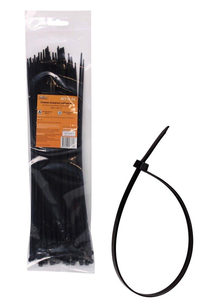 Стяжки (хомуты) кабельные 3,6*300 мм, пластиковые, черные, 100 шт.(ACT-N-26)