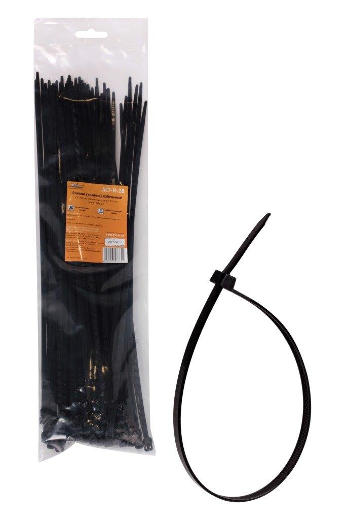 Стяжки (хомуты) кабельные 4,8*350 мм, пластиковые, черные, 100 шт.(ACT-N-28) - фото 1 - id-p85127233