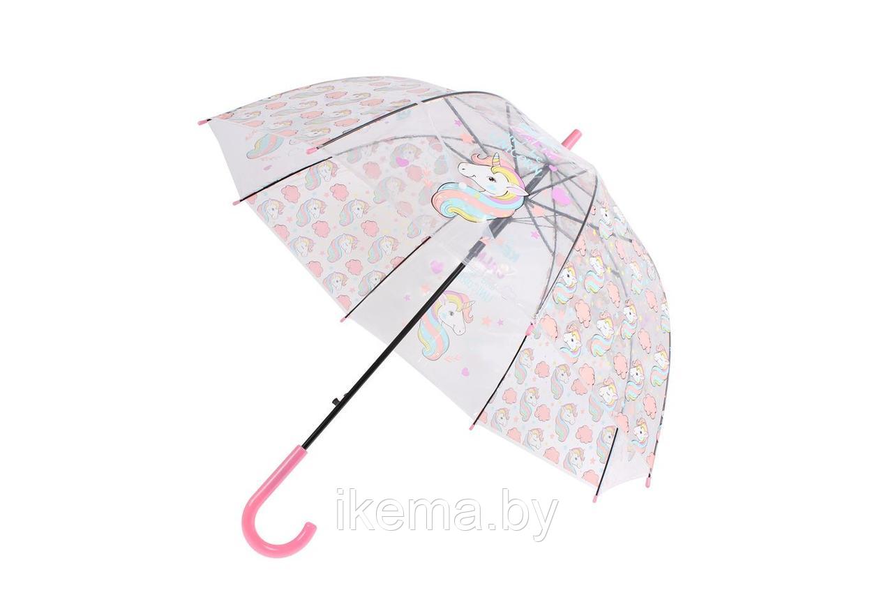 Зонт прозрачный купол «ЕДИНОРОГ» розовый цвет 82 см. - фото 3 - id-p106867602