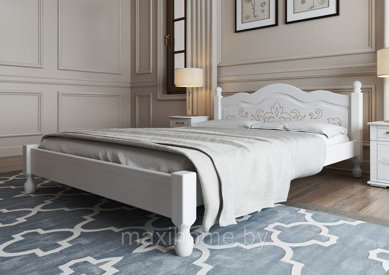 Кровать из массива ольхи «Магнолия», цвет белый - фото 1 - id-p106867826