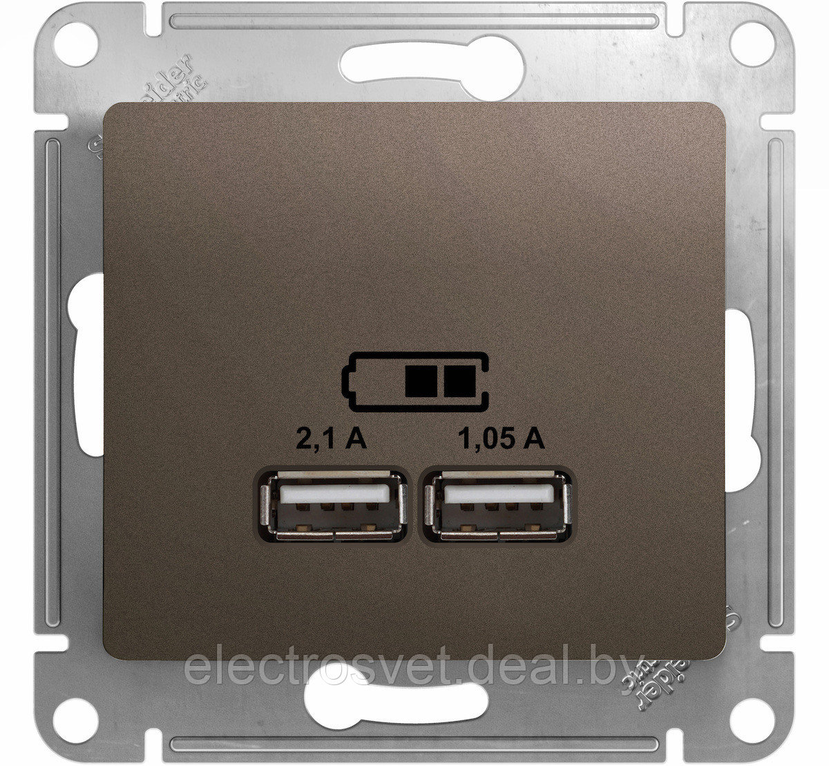 GSL000833 GLOSSA USB РОЗЕТКА,5В/2100мА, 2х5В/1050мА, механизм, ШОКОЛАД (MS) - фото 1 - id-p106868512