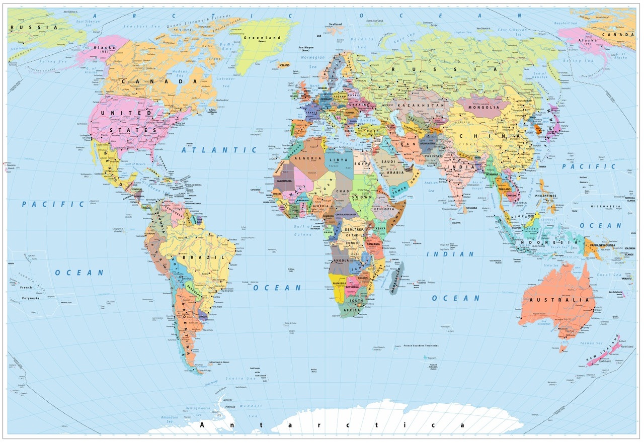 Фотообои "Политическая карта мира" на английском языке