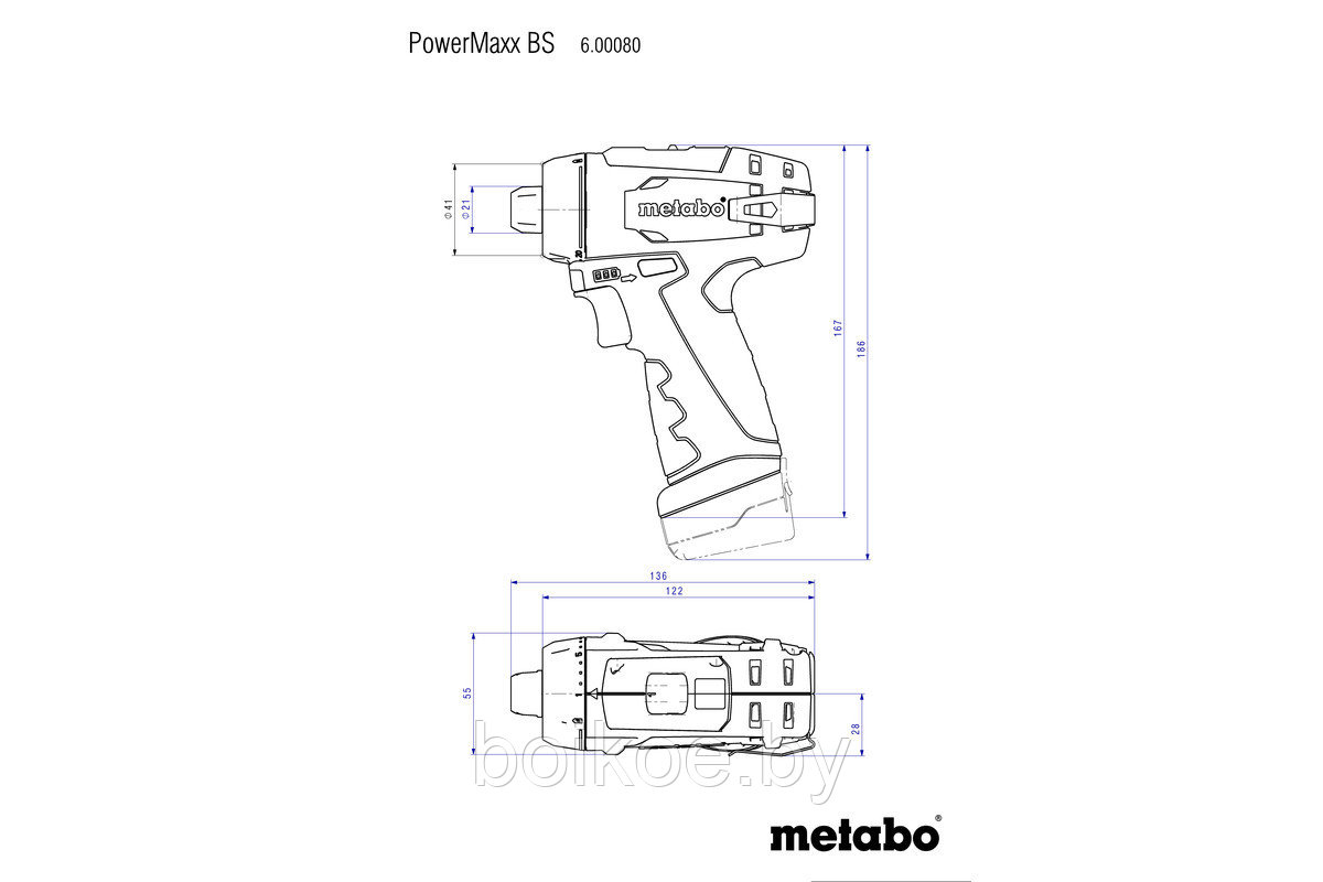 Аккумуляторная дрель-шуруповерт Metabo PowerMaxx BS BASIC Set (10.8В, 2x2Ач Li-ion, кейс, набор, фонарь) - фото 3 - id-p107064780