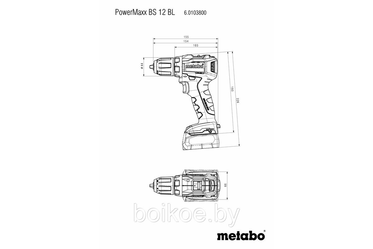 Аккумуляторная дрель-шуруповерт Metabo PowerMaxx BS 12 BL (12В, 2x2Ач Li-ion, кейс) - фото 2 - id-p107066749