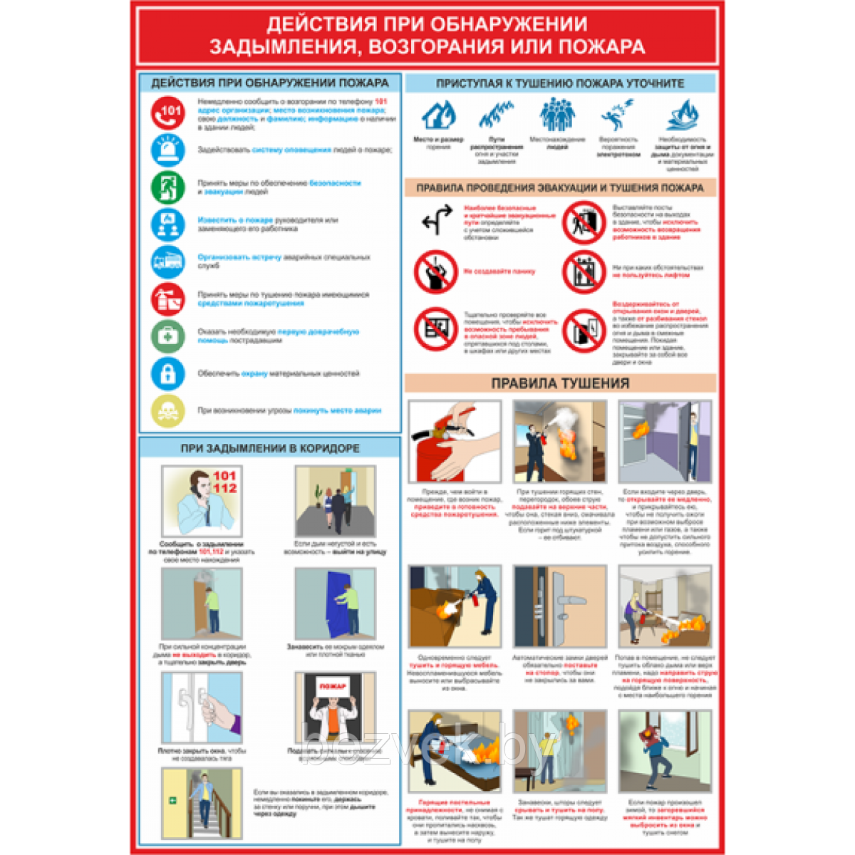 Плакат Действия при обнаружении задымления, возгорания или пожара - фото 1 - id-p107236746