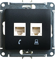 GLOSSA РОЗЕТКА двойная RJ11+RJ45, кат.5E, механизм, АНТРАЦИТ