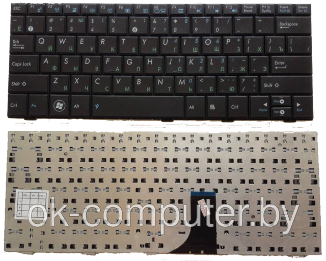 Клавиатура для нeтбука ASUS Eee PC 1001. Черная. Русскоязычная