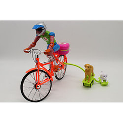 Кукла Ken на велосипеде с собачками на скейтах (свет, звук, движение) 6688B6