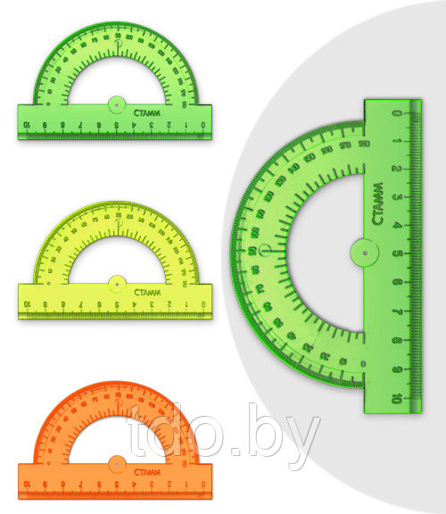 Транспортир 10см 180* отливн. шкала NEON Cristal  4цв.