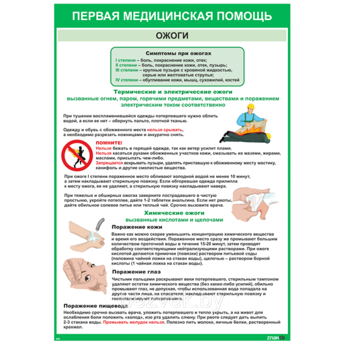 Плакат информационный Первая медицинская помощь. Ожоги - фото 1 - id-p107378530