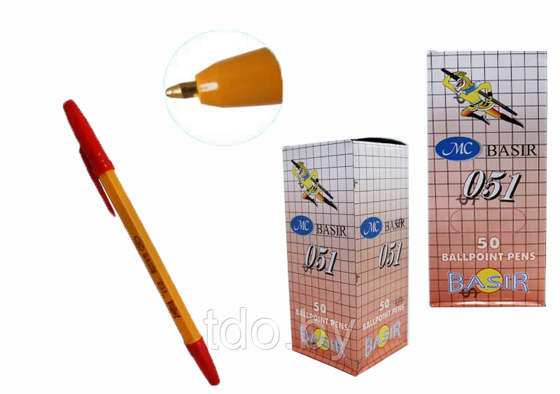 Шариковая ручка: жёлтый корпус, с красным колпачком, цвет чернил-красный - фото 1 - id-p107242340