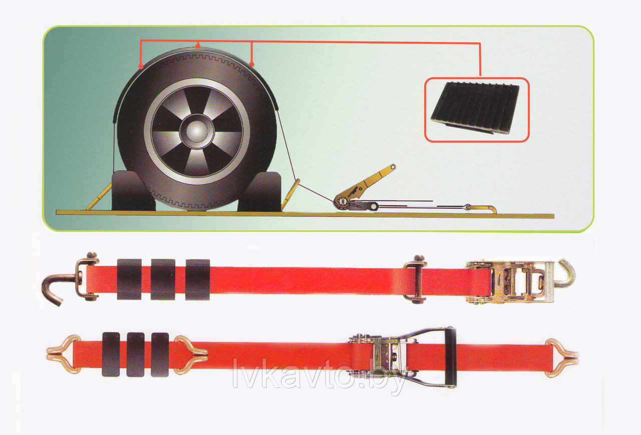 Ремень крепления колес автомобиля UVE (3,0 м., крюки поворотные, контроллер резиновый) - фото 4 - id-p107408631