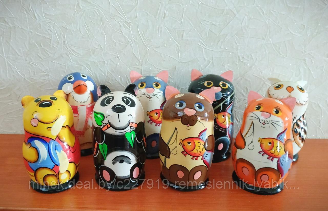 Матрёшка детская "Коты" "Совы" "Панды" "Пингвины" Вини Пух"! На 5 частей! Ручной работы! В ассортименте!