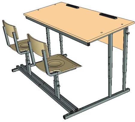 Парта (моноблок) со стульями двухместная ученическая для начальных классов.