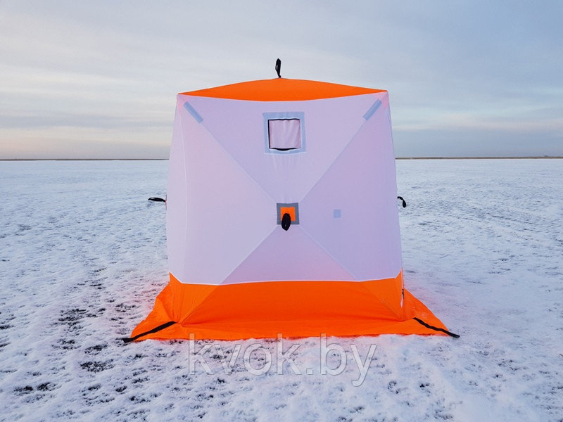 Палатка зимняя Следопыт КУБ 4 Oxford 210D PU 1000 (2.1x2.1x2.14 м) бело-оранжевый - фото 2 - id-p107576893