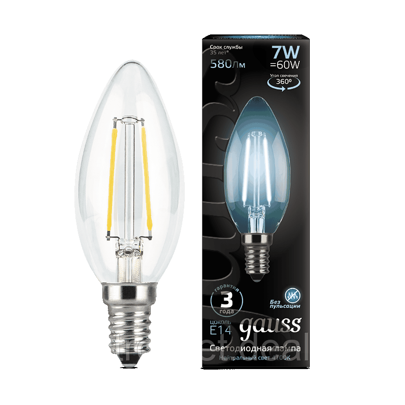 Лампа Gauss LED Filament Candle E14 7W 4100К - фото 1 - id-p107687588