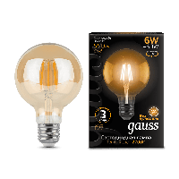 Лампа Gauss LED Filament G95 E27 6W Golden 2400K