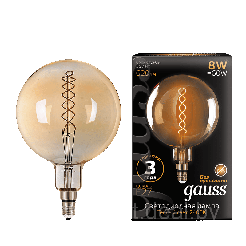 Лампа Gauss LED Vintage Filament Flexible G200 8W E27 200*300mm Golden 2400K - фото 1 - id-p107689113