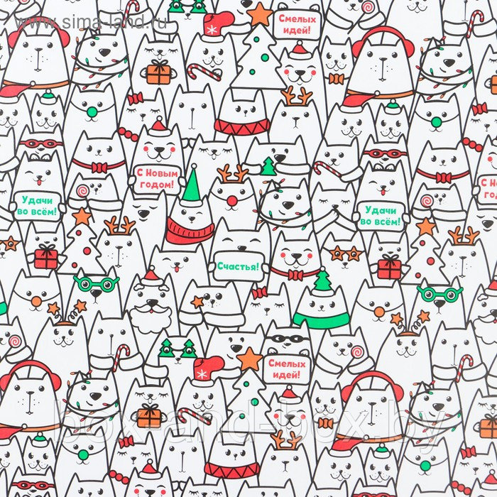 Бумага упаковочная крафтовая «Новогодние котики», 50 × 70 см - фото 1 - id-p107878818