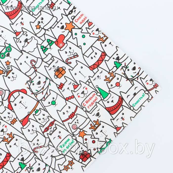 Бумага упаковочная крафтовая «Новогодние котики», 50 × 70 см - фото 2 - id-p107878818