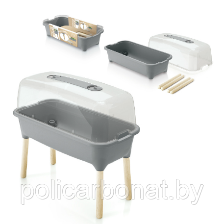 Горшок пластиковый на ножках RESPANA PLANTER WOOD HIGH SET, серый камень